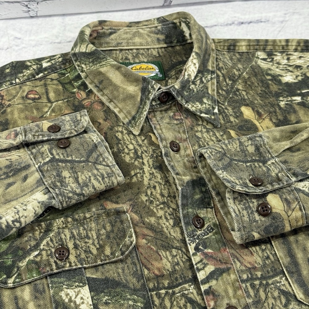 VTG Cabelas x Mossy Oak Breakup Infinity Mens L Flannel Shirt Camo‎ Button Up